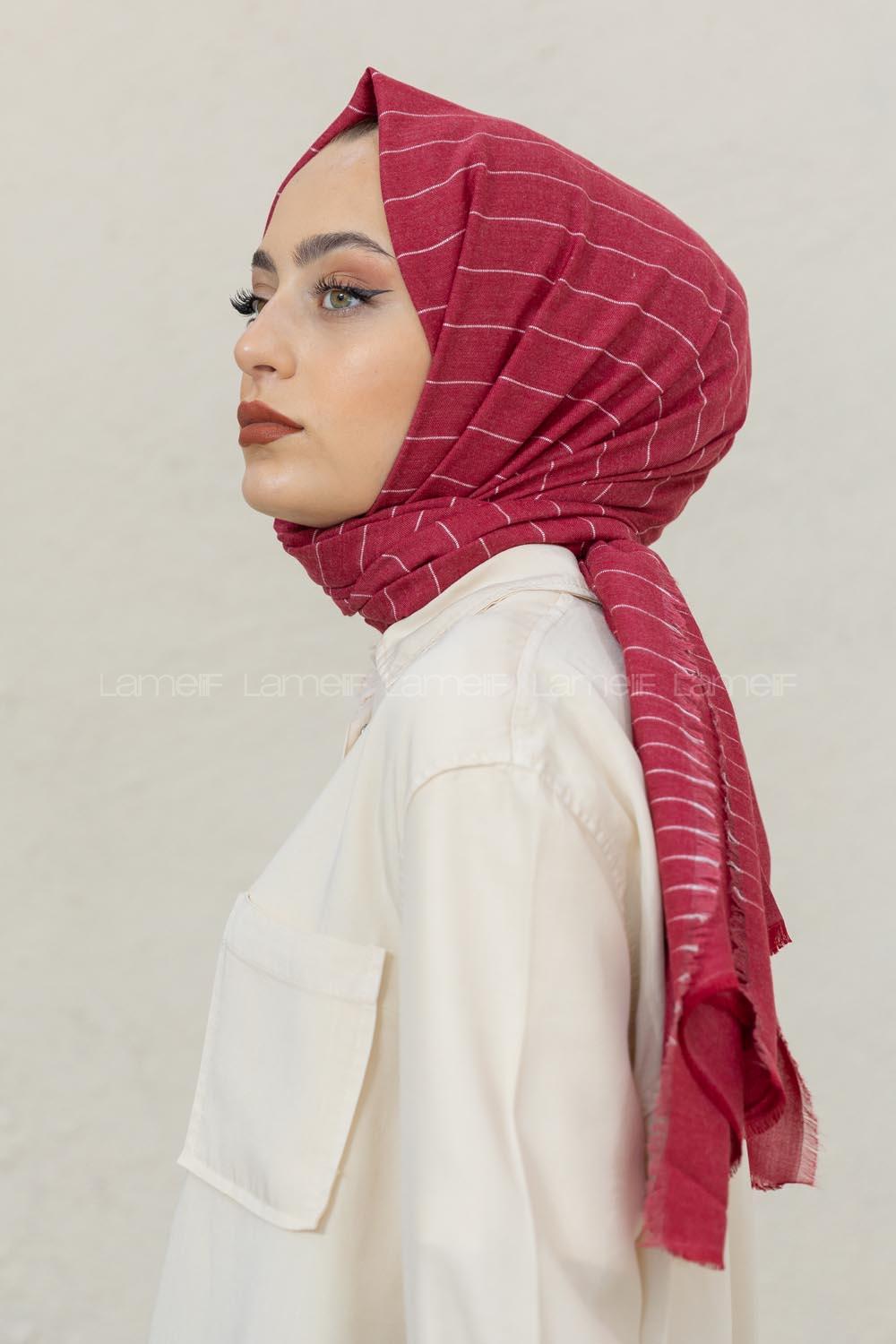 Modalamelif Bordo-Beyaz Line Şal