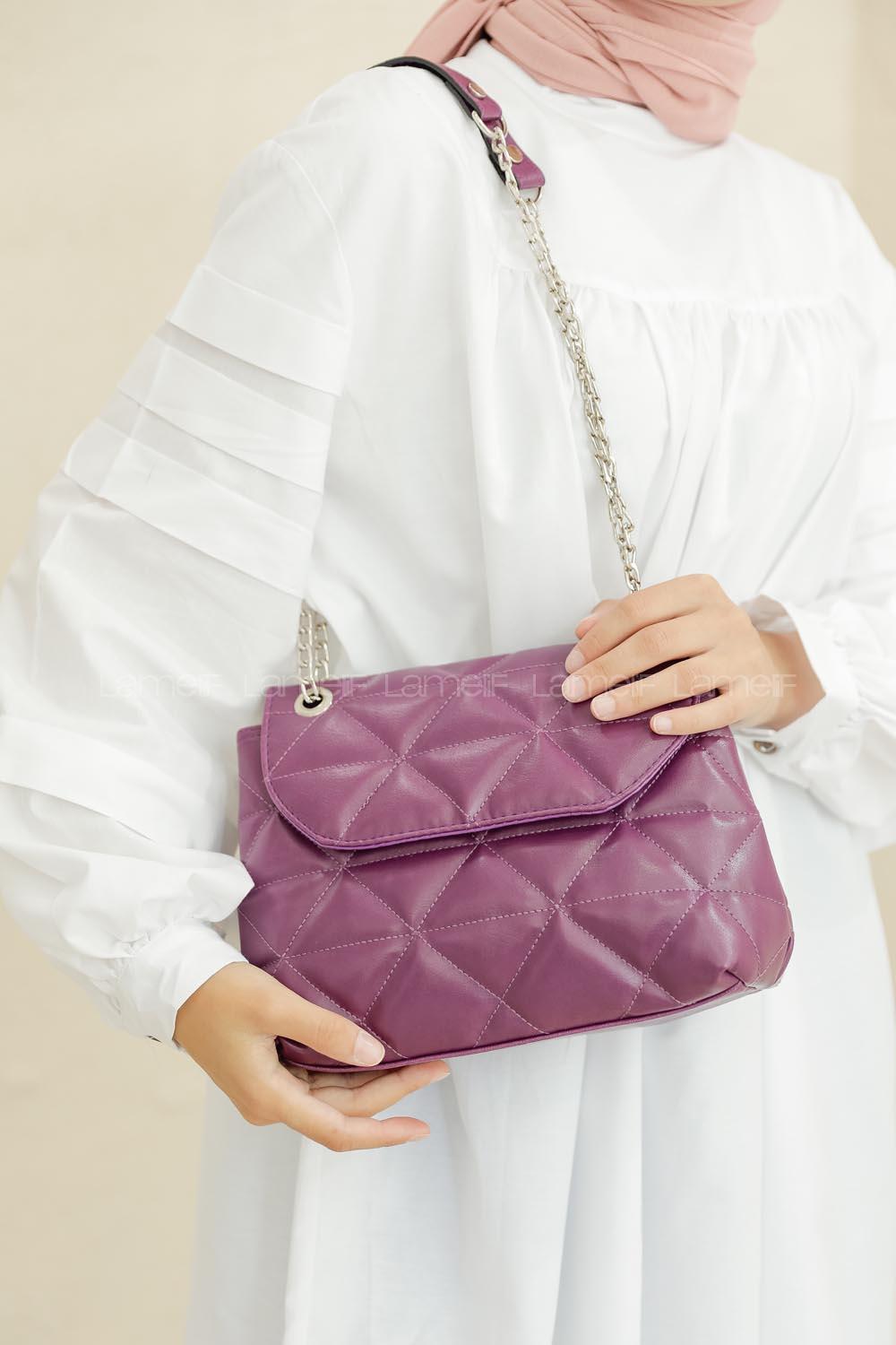 Modalamelif Dikişli Kapitone Çapraz Çanta Mor