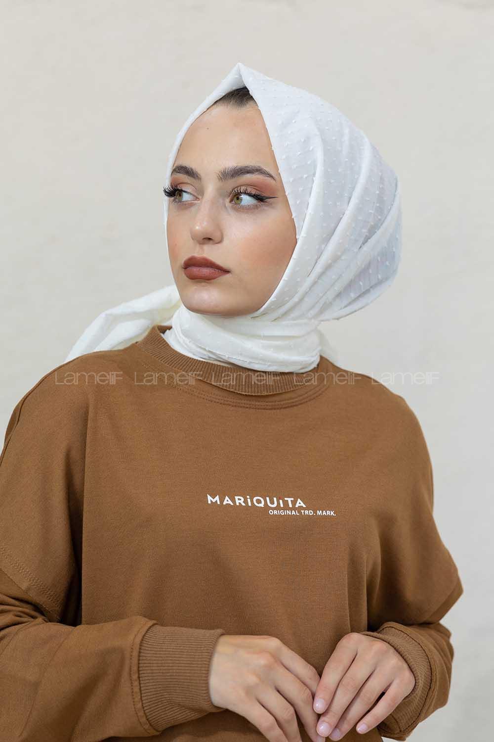 Modalamelif Ekru Lüks Ponpon Şal