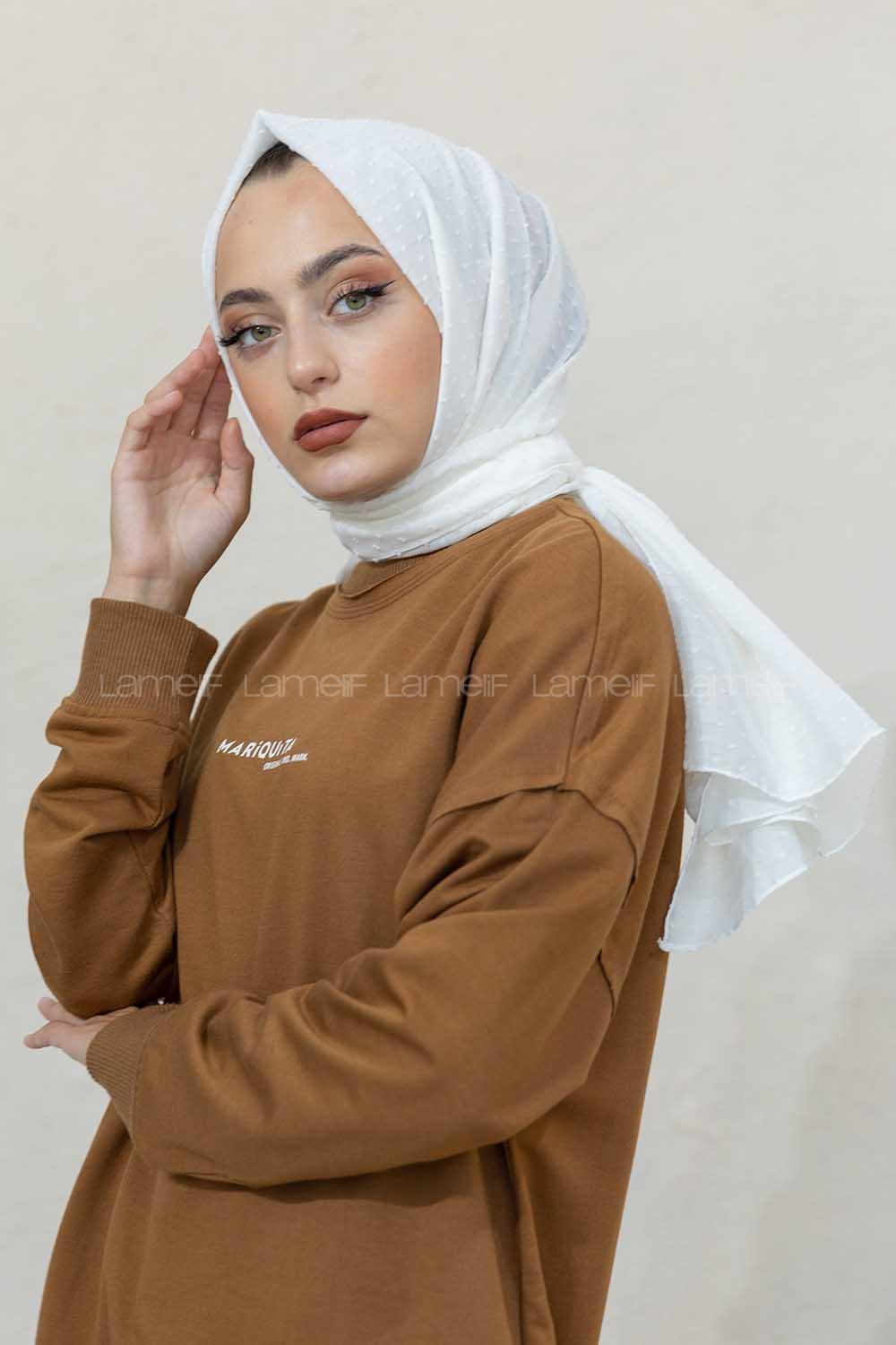 Modalamelif Ekru Lüks Ponpon Şal