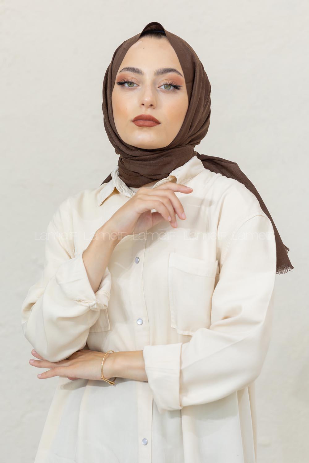 Modalamelif Kahverengi Pötikare Şal