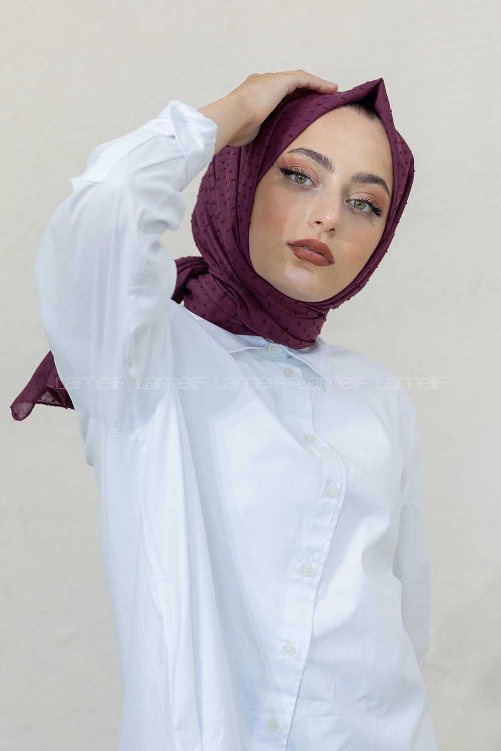 Modalamelif Koyu Mor Lüks Ponpon Şal