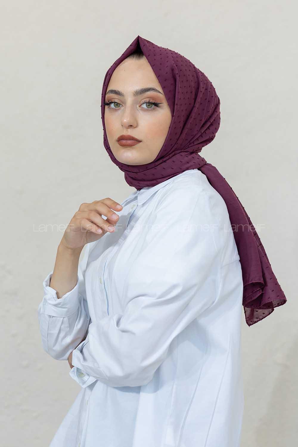 Modalamelif Koyu Mor Lüks Ponpon Şal