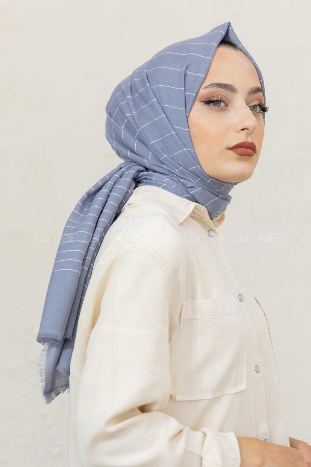 Modalamelif Mavi-Gri Line Şal