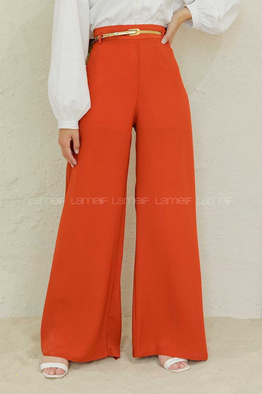 Modalamelif Parlak Kemerli Salaş Pantolon Kiremit