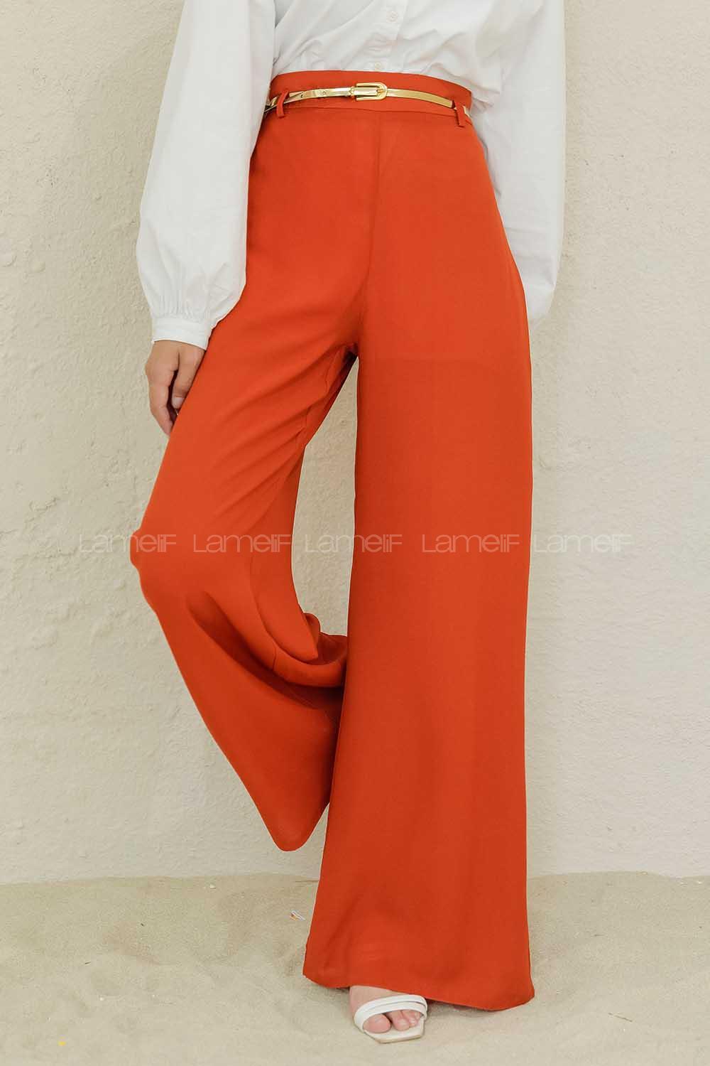 Modalamelif Parlak Kemerli Salaş Pantolon Kiremit
