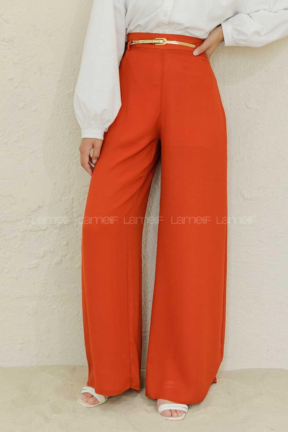 Modalamelif Parlak Kemerli Salaş Pantolon Kiremit