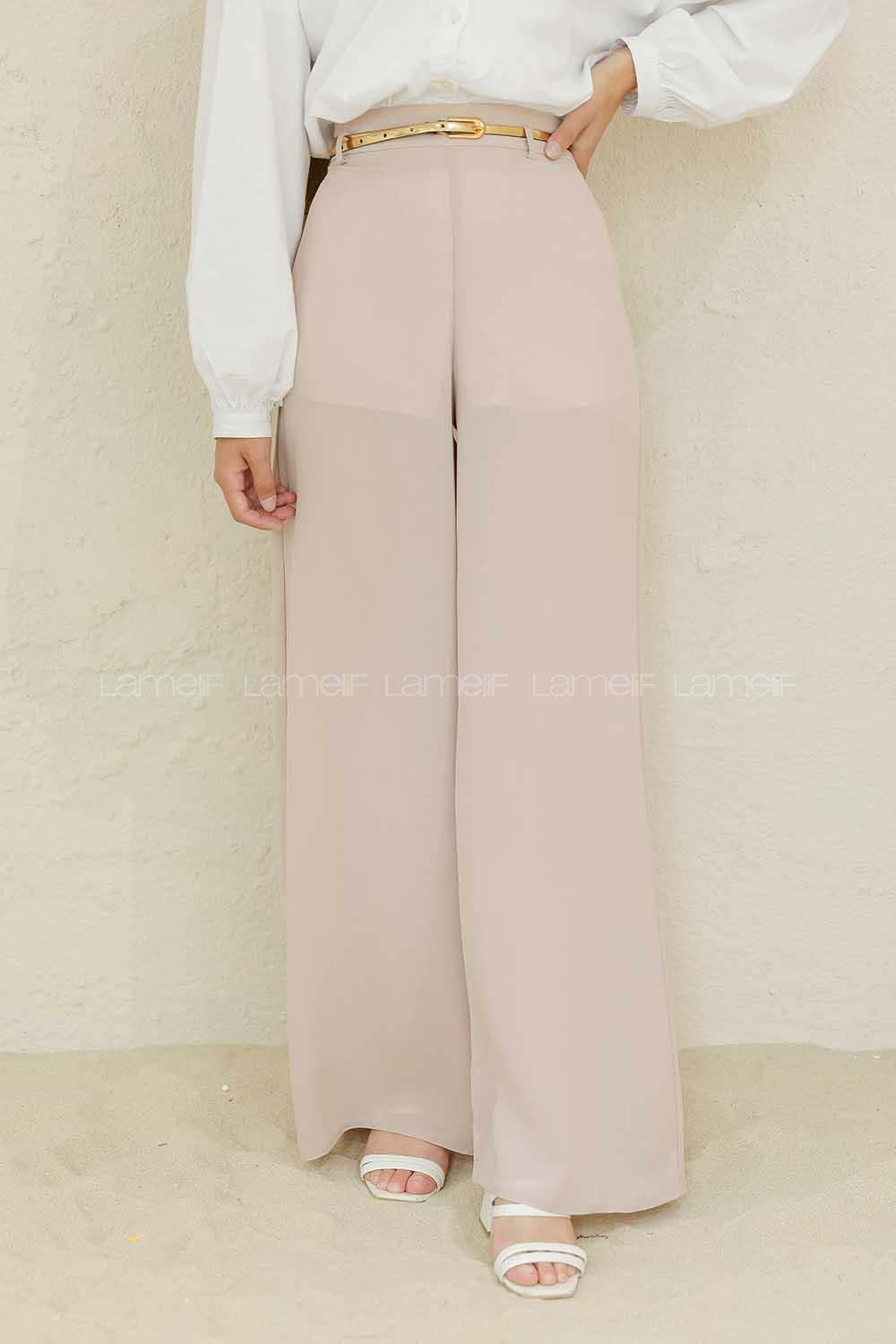 Modalamelif Parlak Kemerli Salaş Pantolon Taş