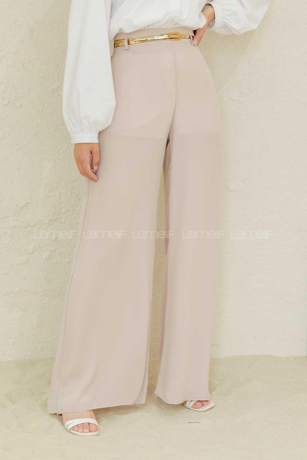 Modalamelif Parlak Kemerli Salaş Pantolon Taş