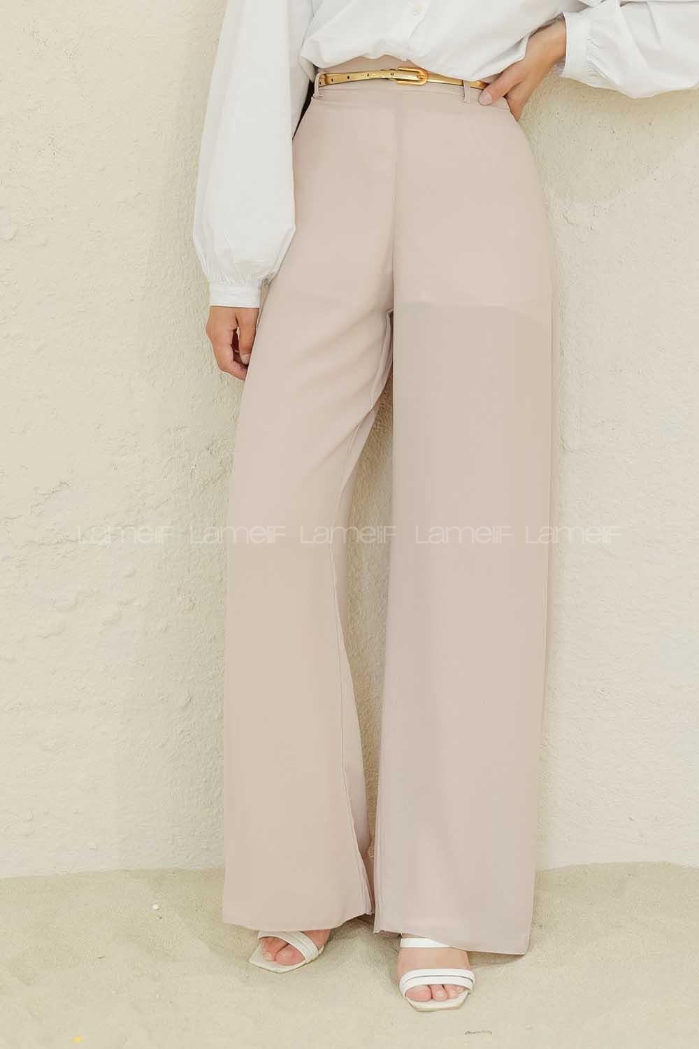 Modalamelif Parlak Kemerli Salaş Pantolon Taş