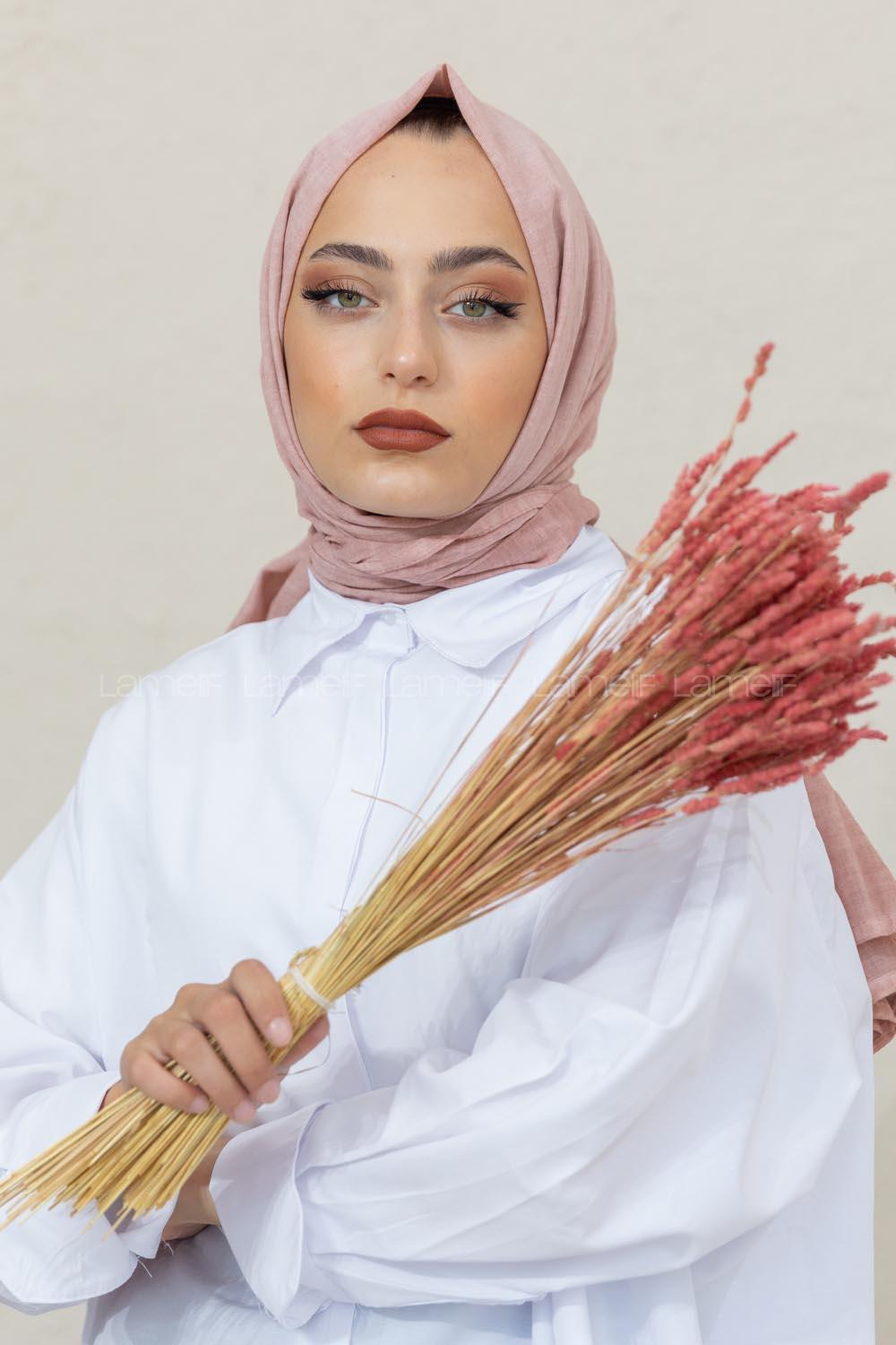 Modalamelif Pastel Pudra Taşlanmış Pamuk Vual Şal