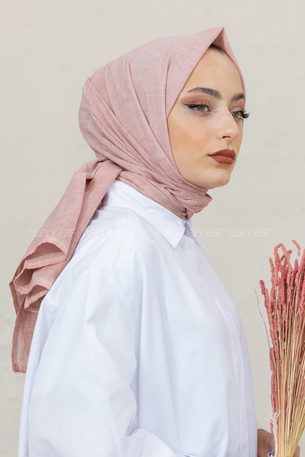 Modalamelif Pastel Pudra Taşlanmış Pamuk Vual Şal