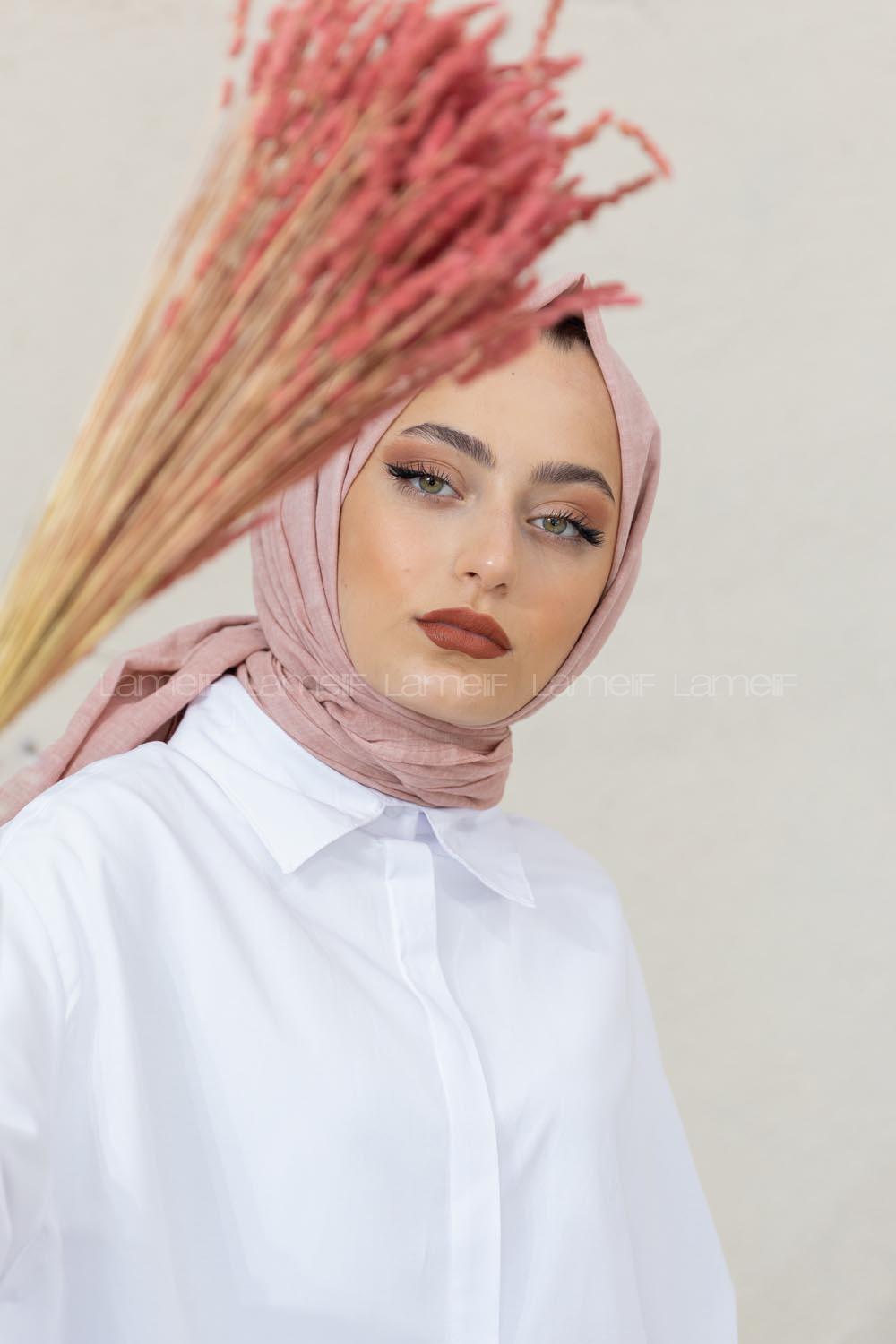 Modalamelif Pastel Pudra Taşlanmış Pamuk Vual Şal