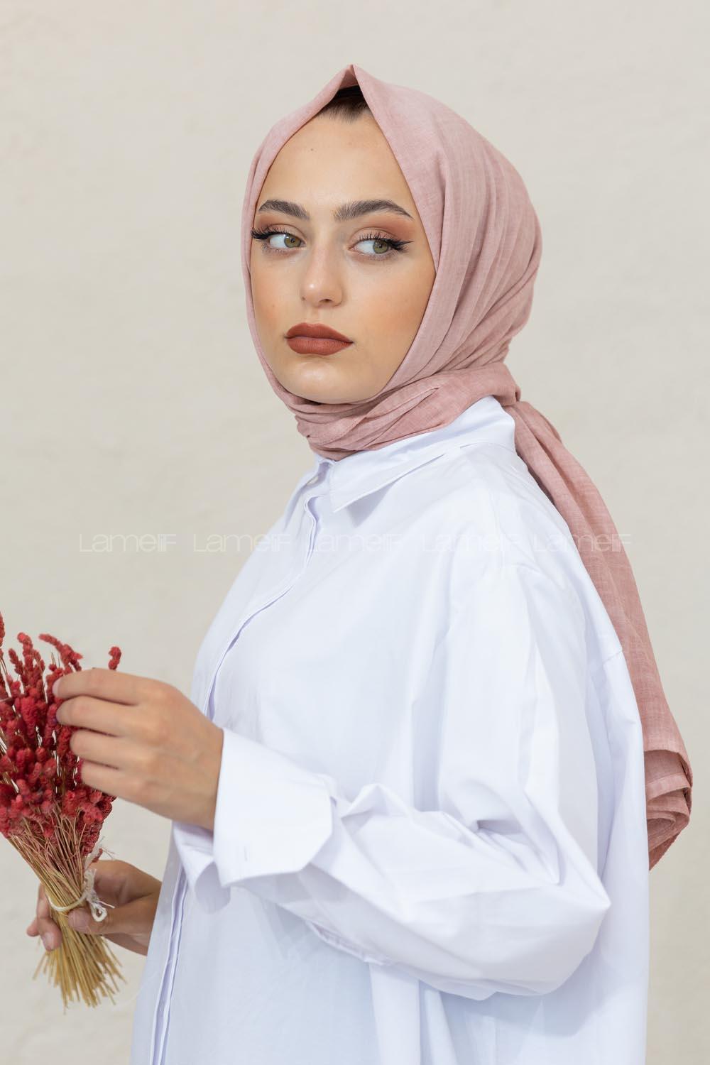 Modalamelif Pastel Pudra Taşlanmış Pamuk Vual Şal