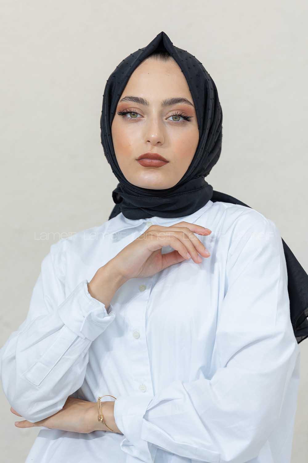 Modalamelif Siyah Lüks Ponpon Şal