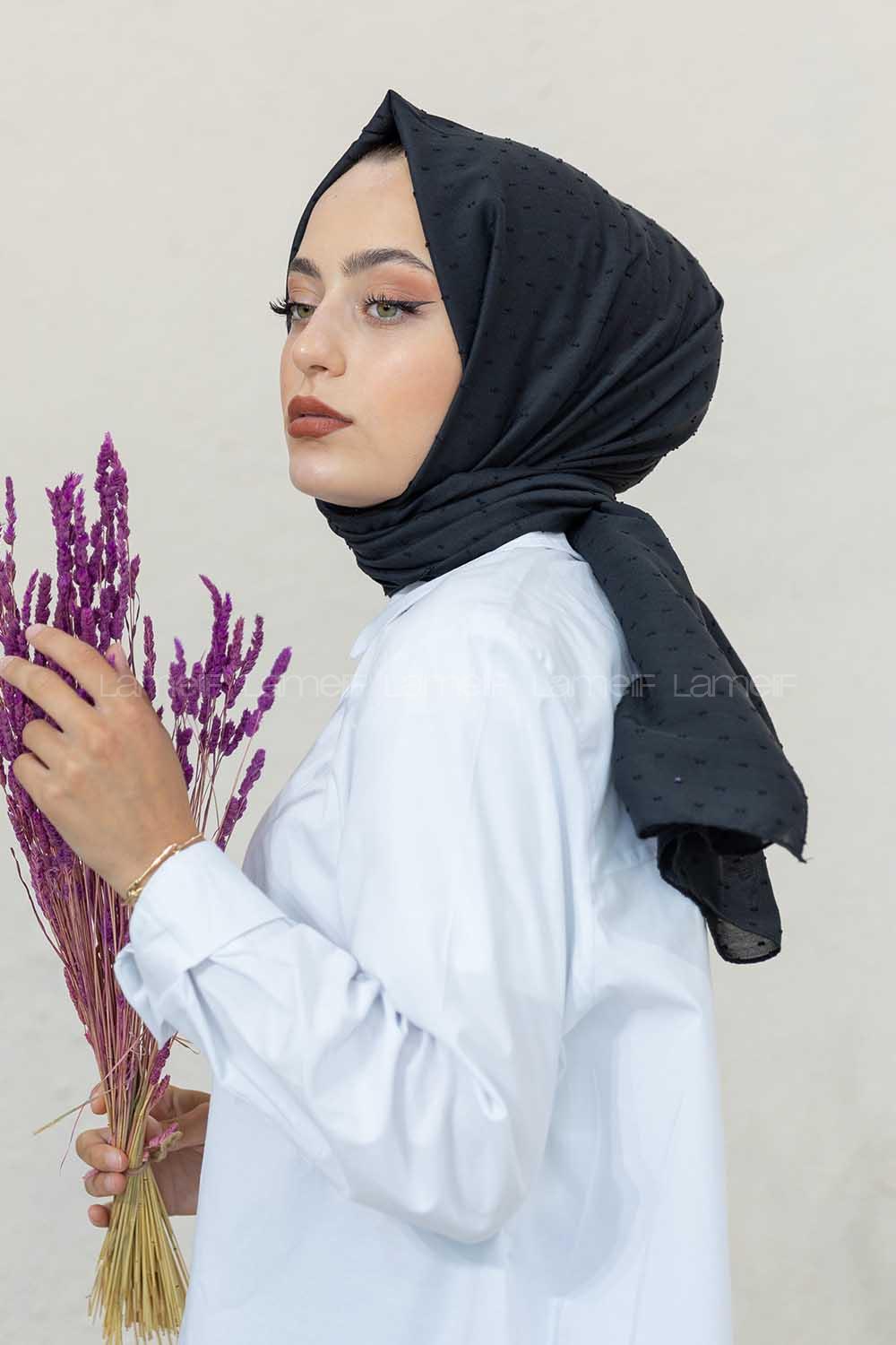 Modalamelif Siyah Lüks Ponpon Şal