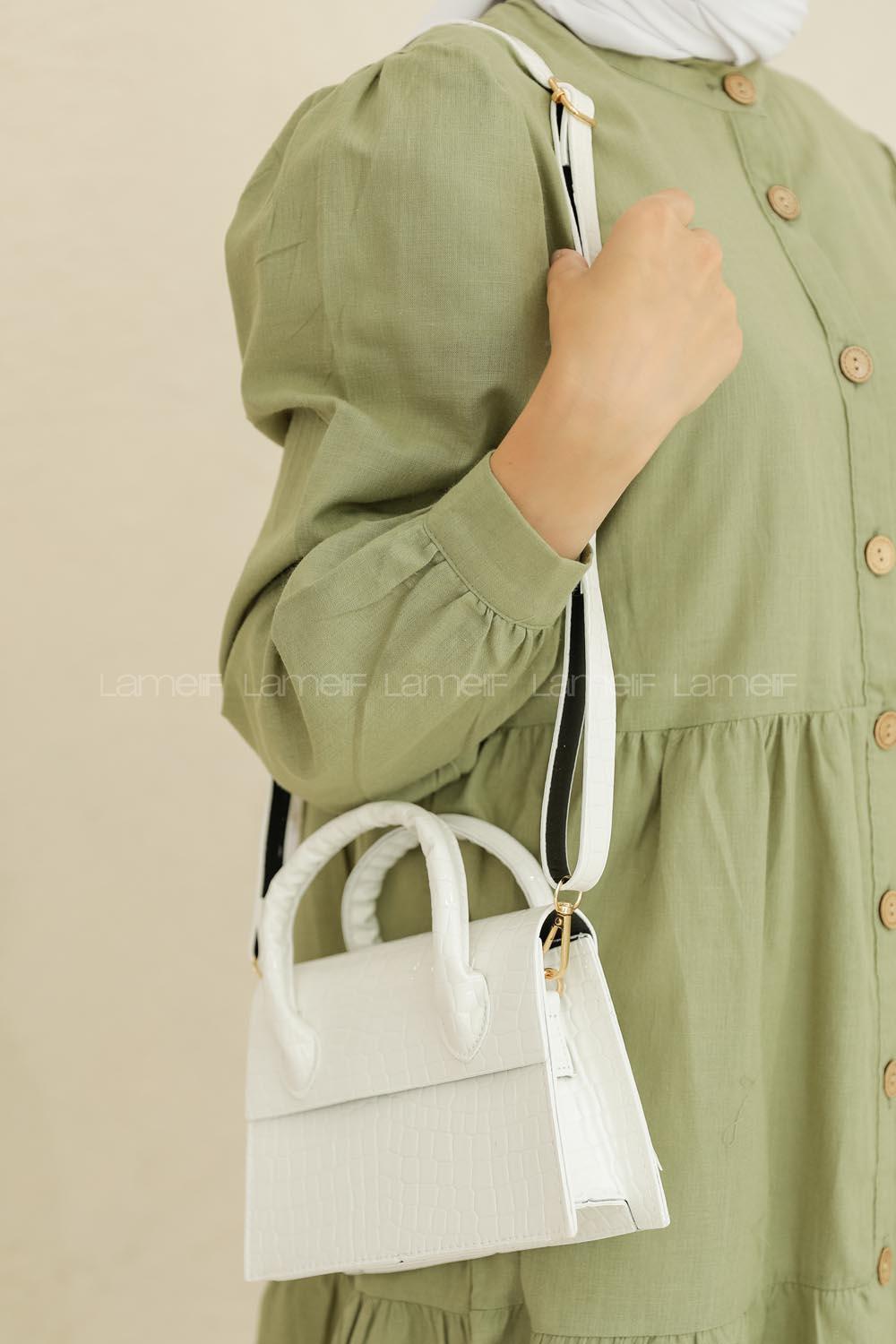 Modalamelif Trok Detaylı Rugan Çapraz Çanta Beyaz