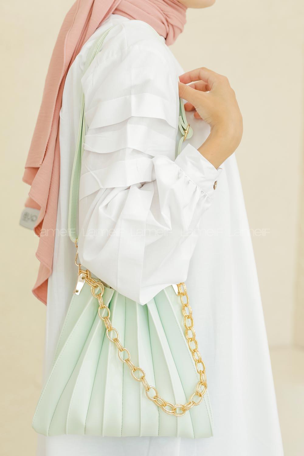 Modalamelif Zincir Aksesuarlı Pileli Çanta Mint Yeşili