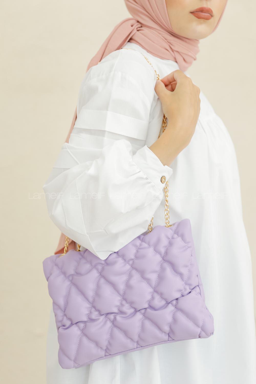 Modalamelif Zincir Askılı Kapitone Çapraz Çanta Lila