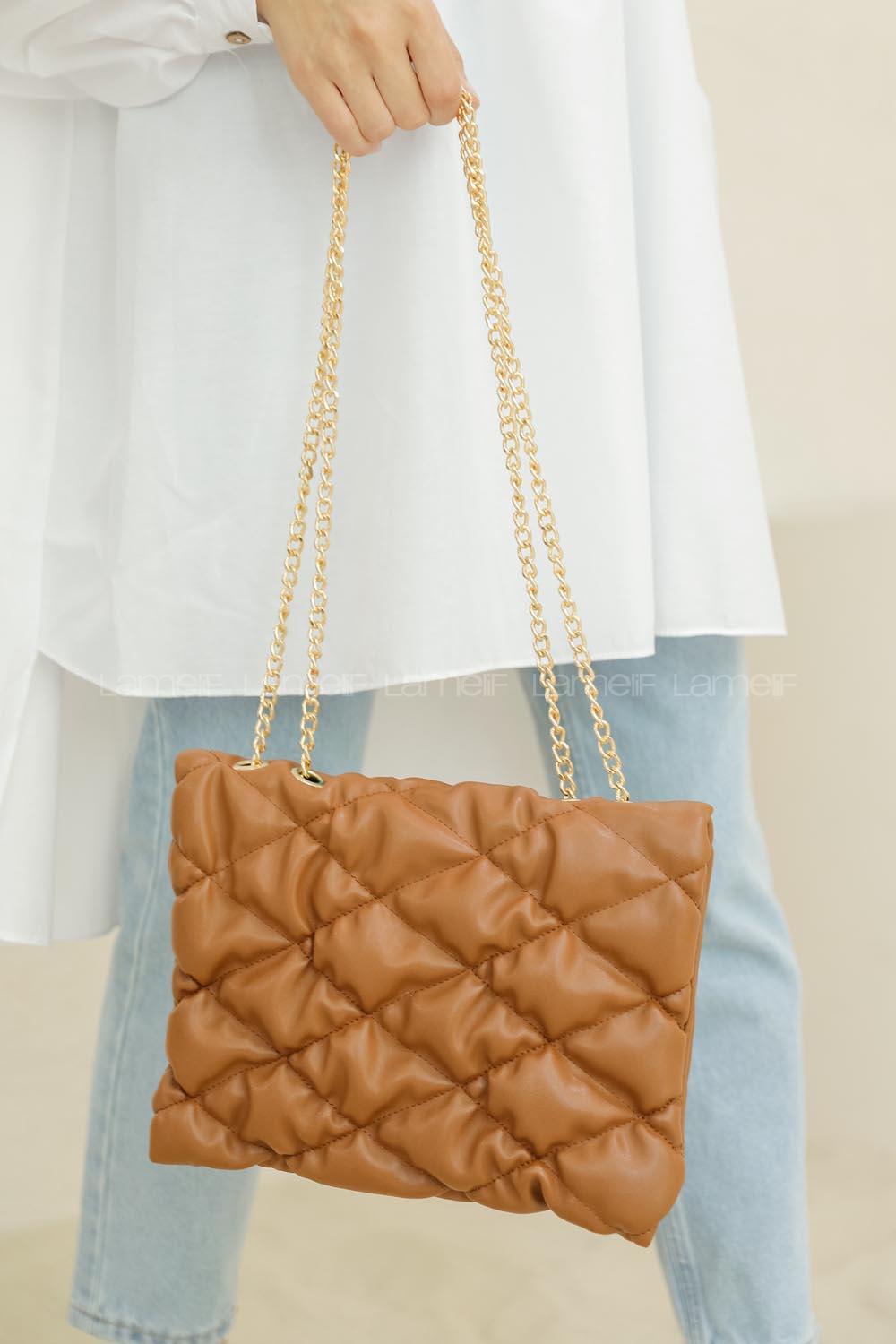 Modalamelif Zincir Askılı Kapitone Çapraz Çanta Taba