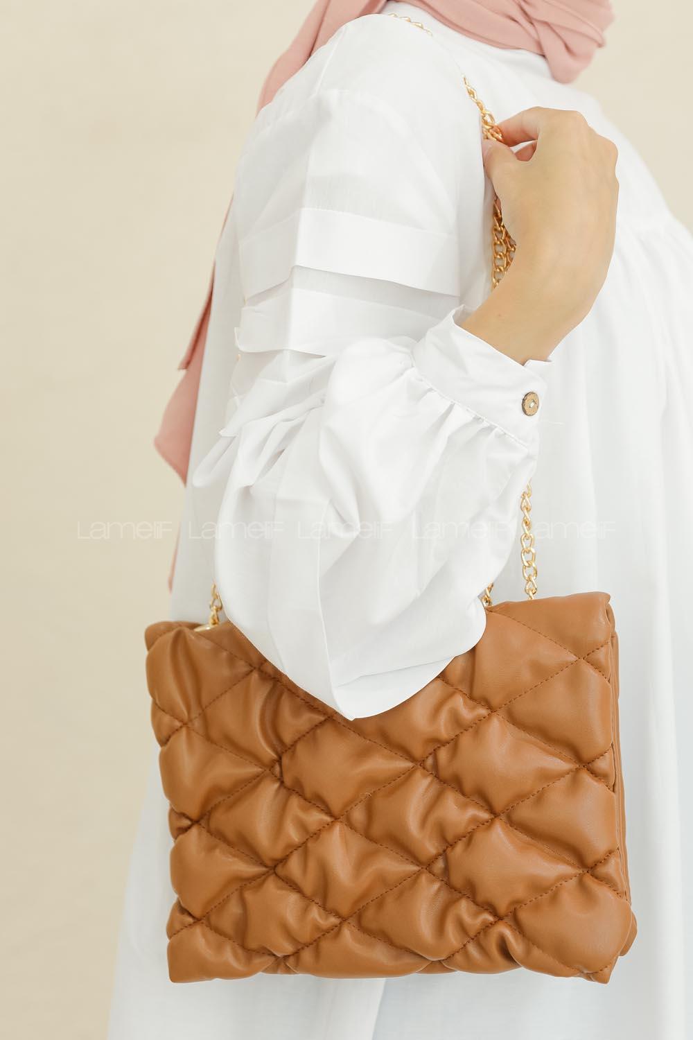 Modalamelif Zincir Askılı Kapitone Çapraz Çanta Taba