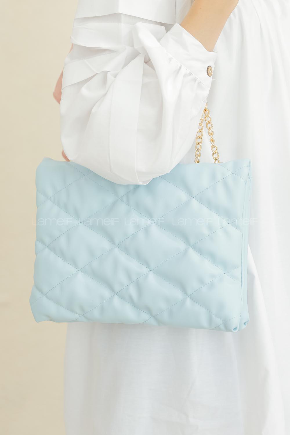 Modalamelif Zincir Askılı Kapitone Çapraz Çanta Turkuaz