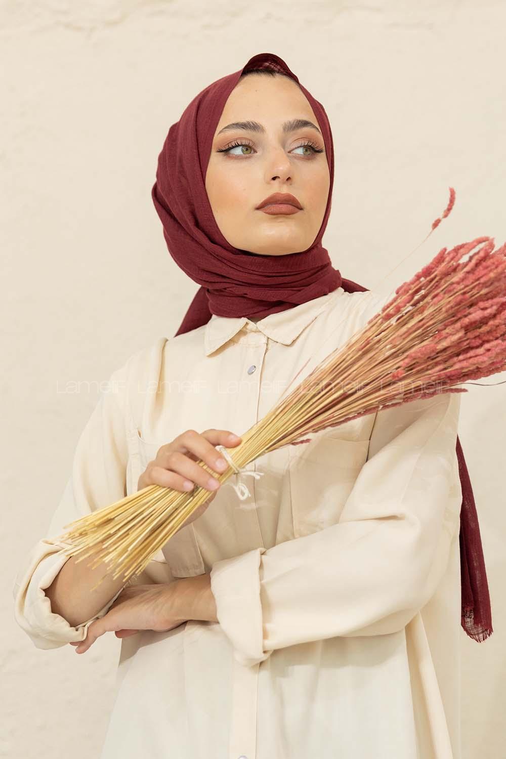 Modalamelif Düz Flamlı Acı Bordo Şal