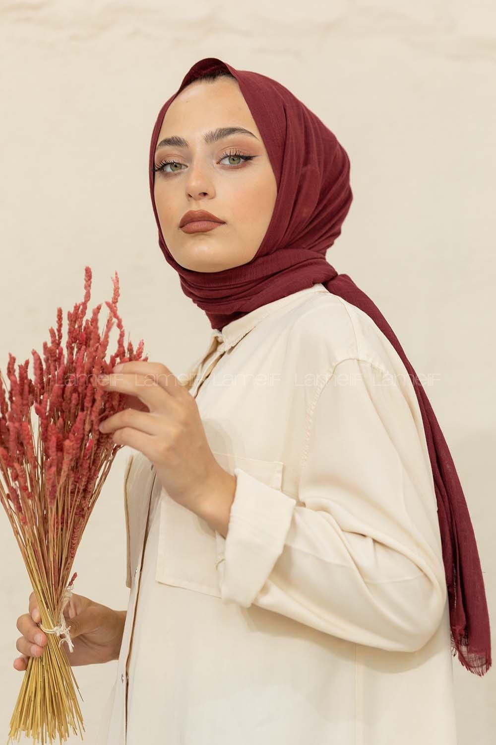 Modalamelif Düz Flamlı Acı Bordo Şal