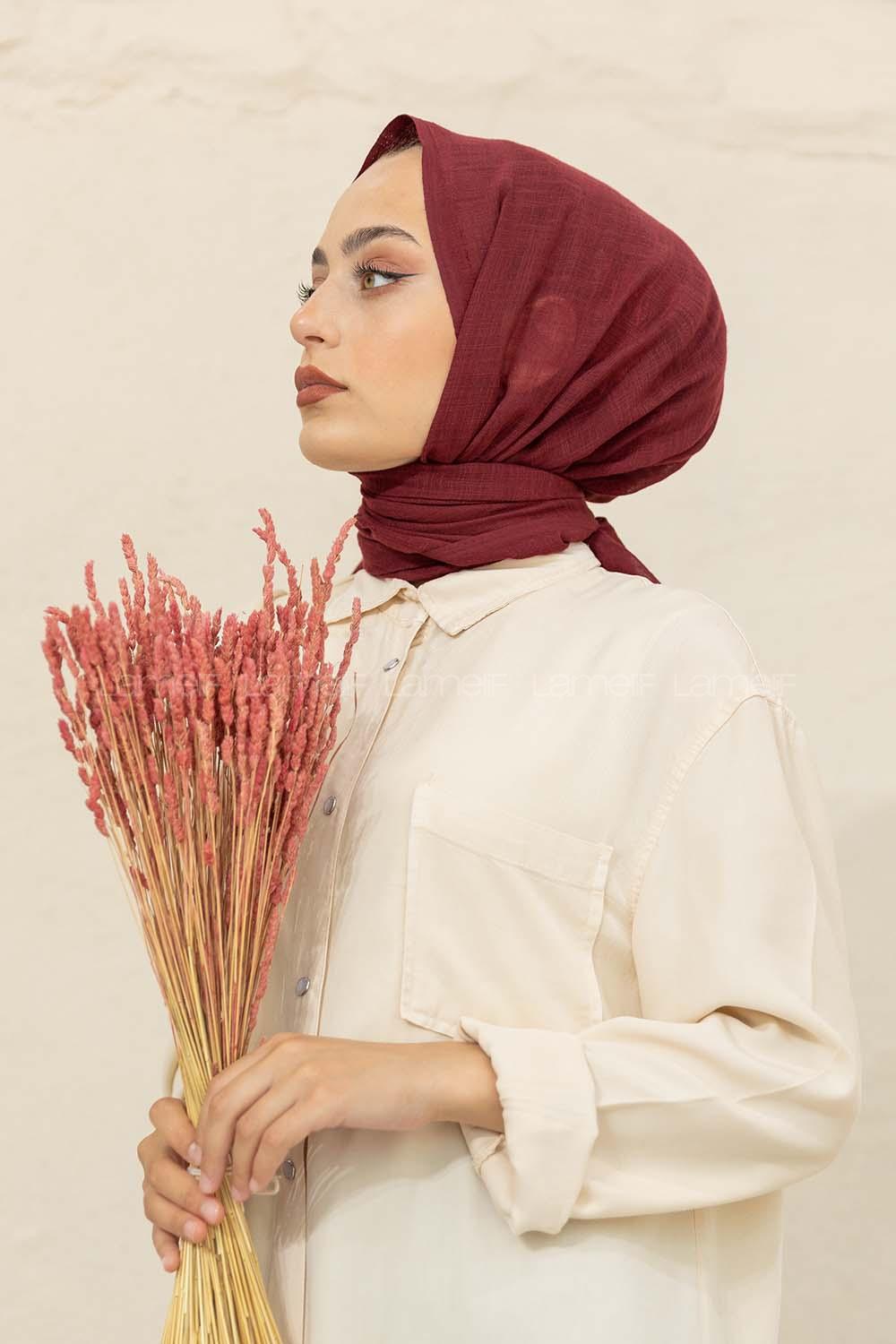 Modalamelif Düz Flamlı Acı Bordo Şal