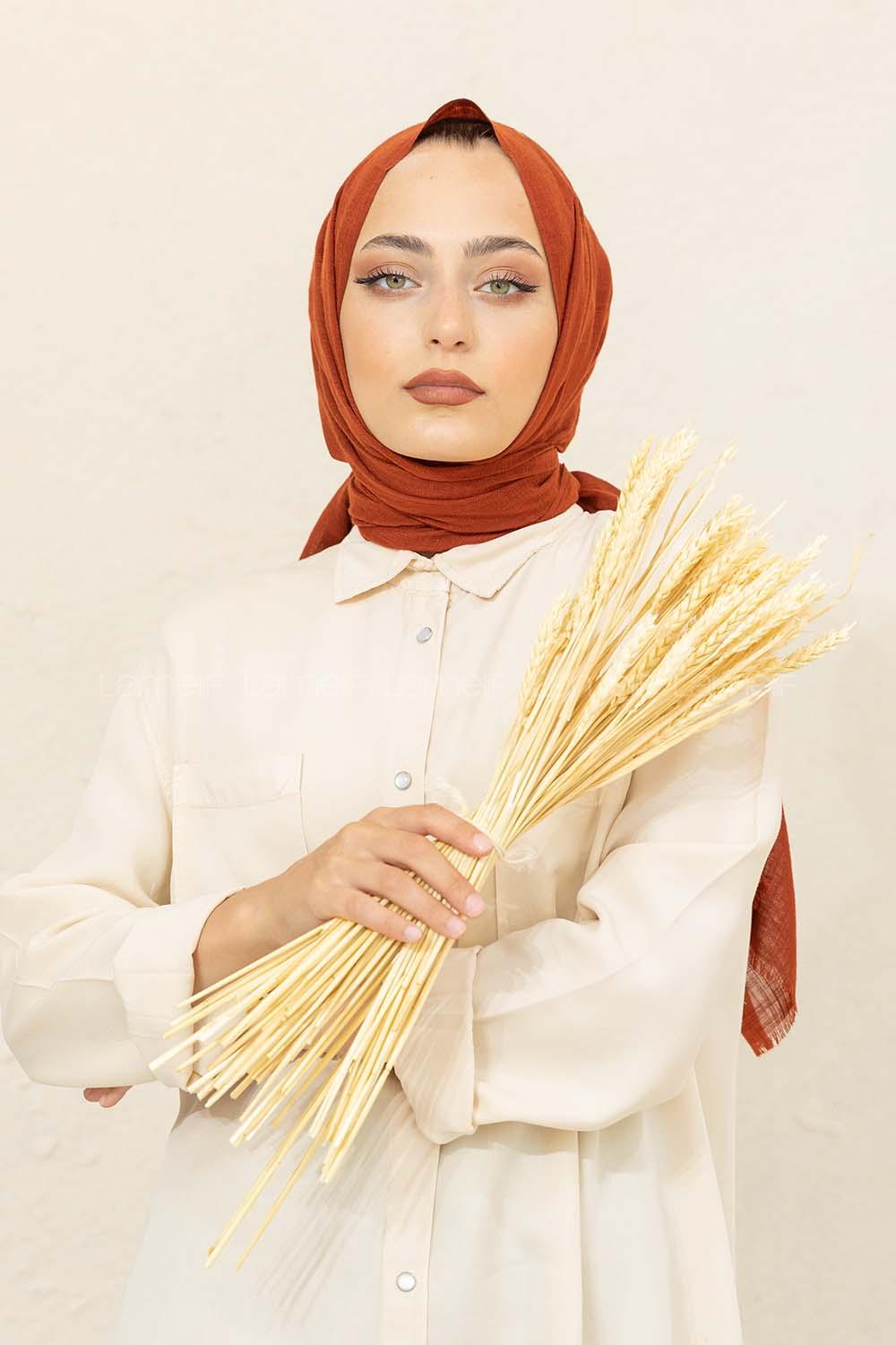 Modalamelif Düz Flamlı Kiremit Şal