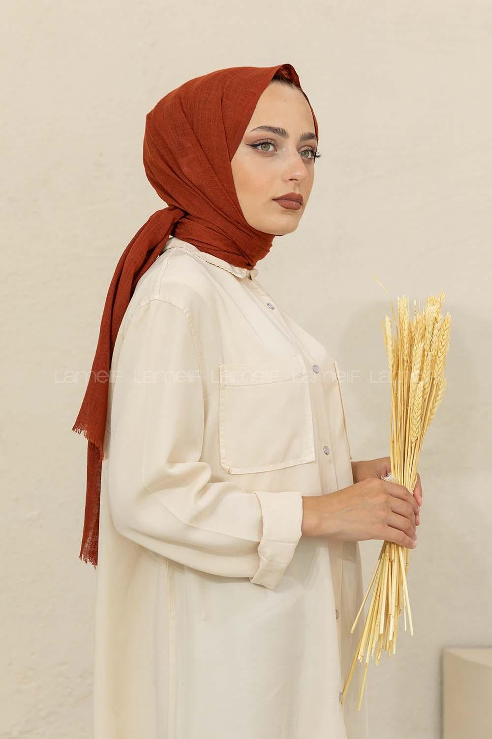 Modalamelif Düz Flamlı Kiremit Şal