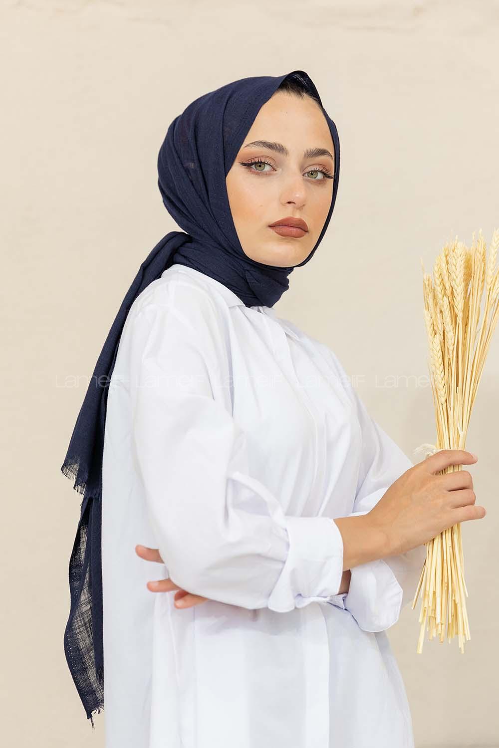 Modalamelif Düz Flamlı Lacivert Şal