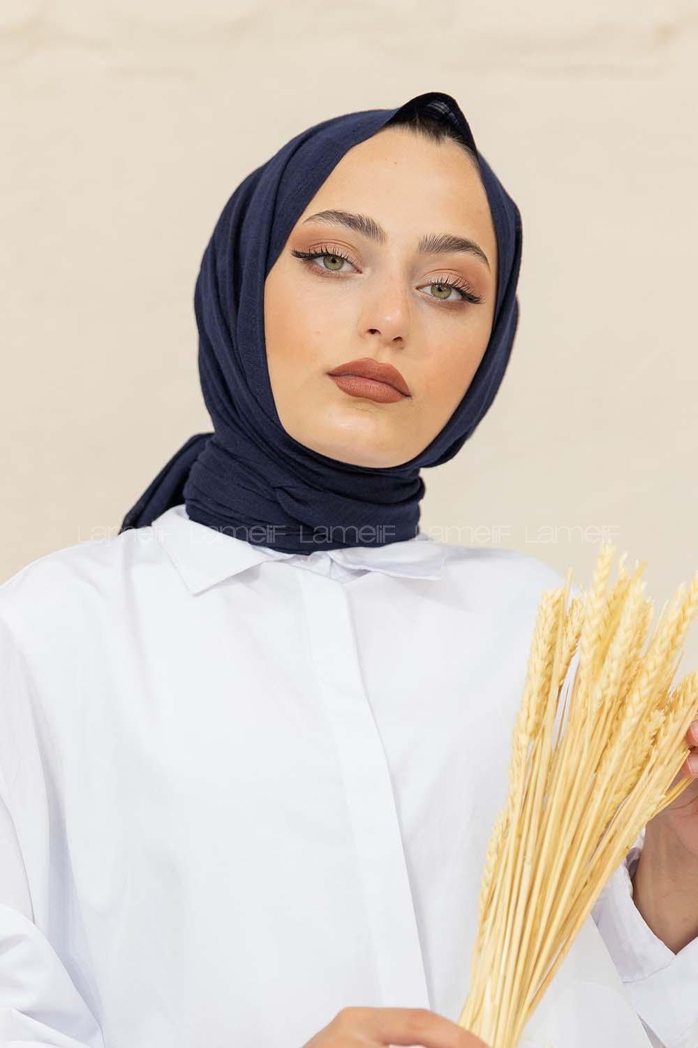 Modalamelif Düz Flamlı Lacivert Şal