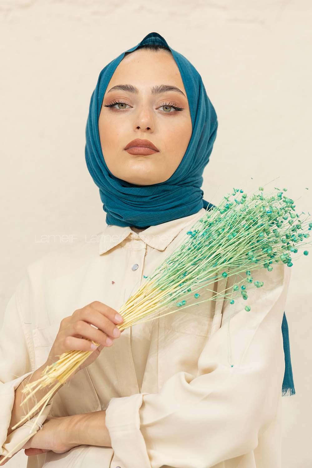 Modalamelif Düz Flamlı Petrol Mavisi Şal