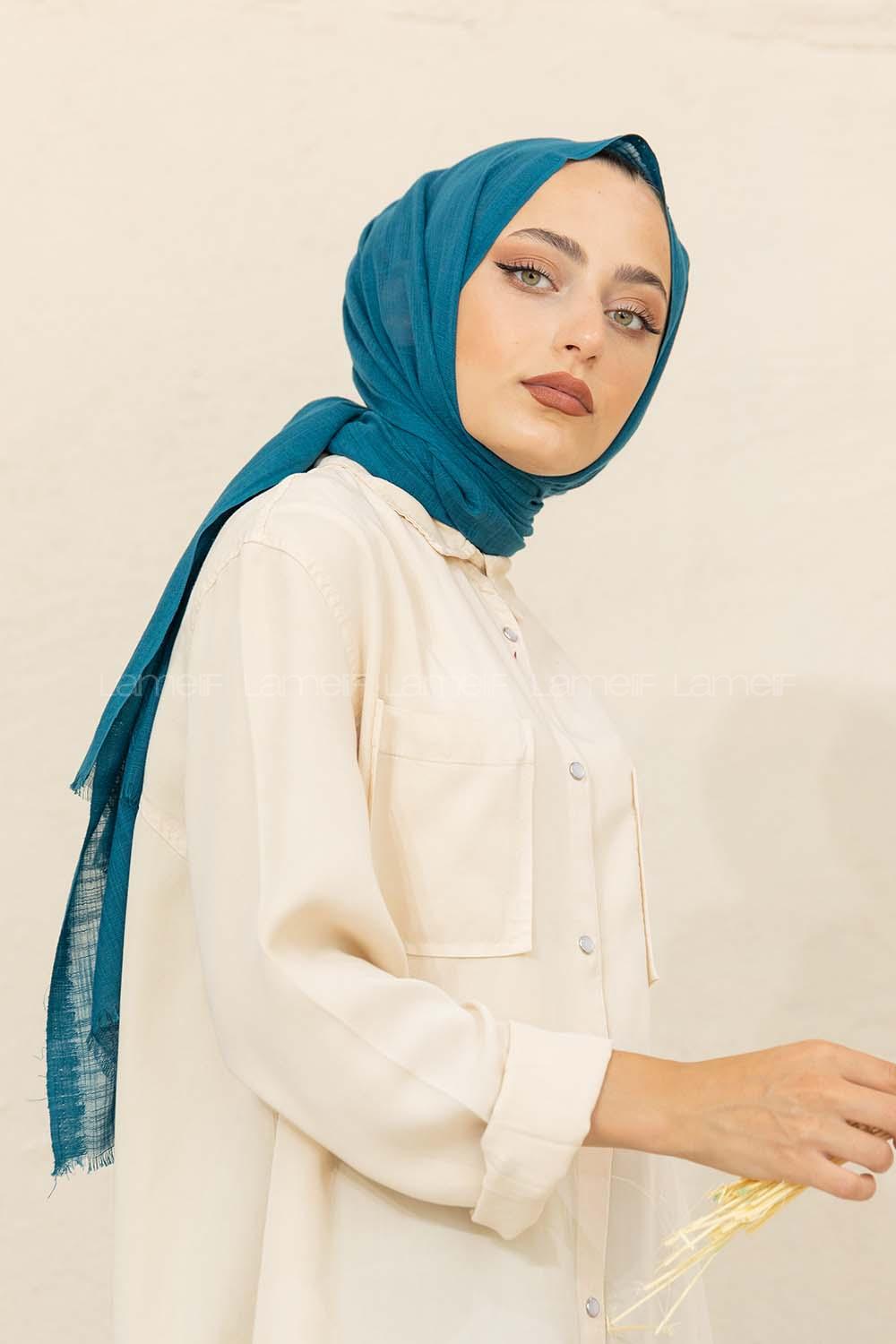 Modalamelif Düz Flamlı Petrol Mavisi Şal