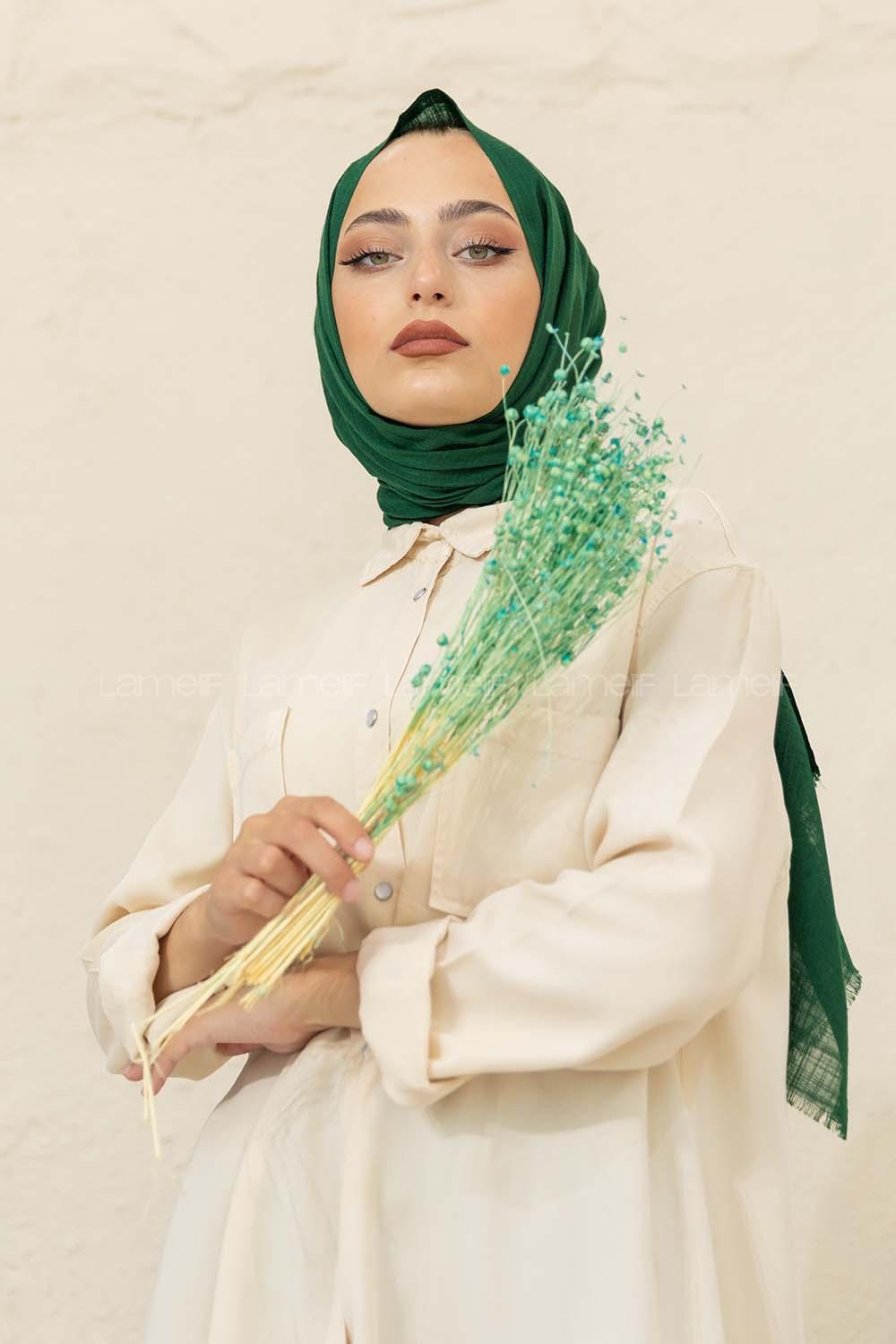 Modalamelif Düz Flamlı Zümrüt Yeşili Şal