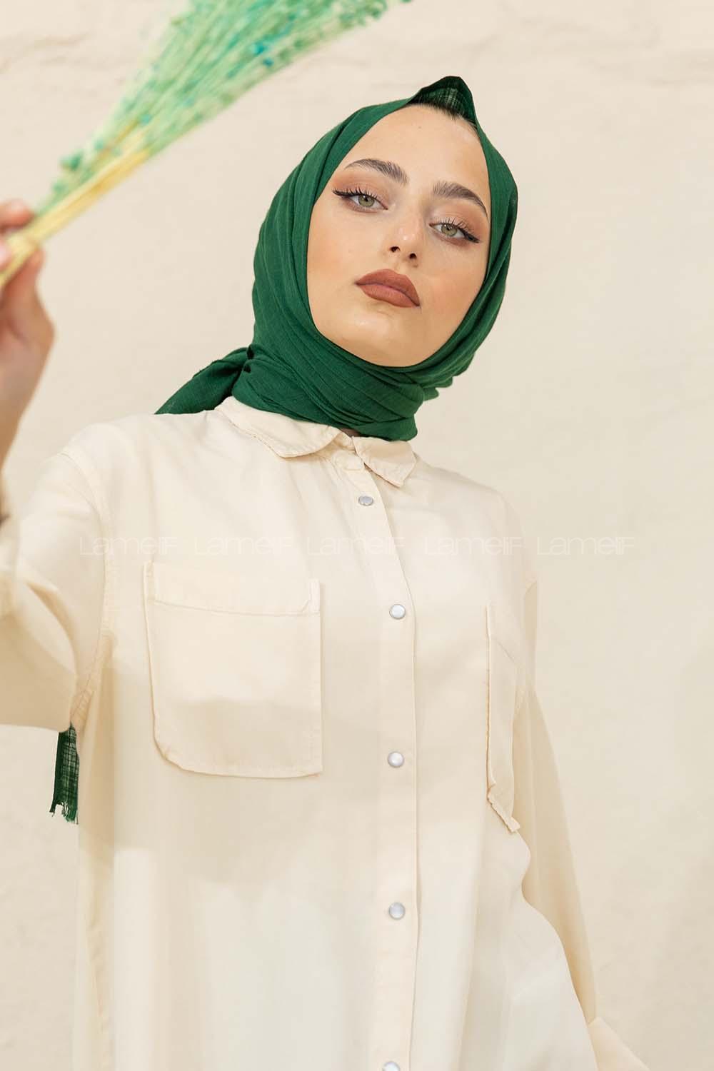 Modalamelif Düz Flamlı Zümrüt Yeşili Şal