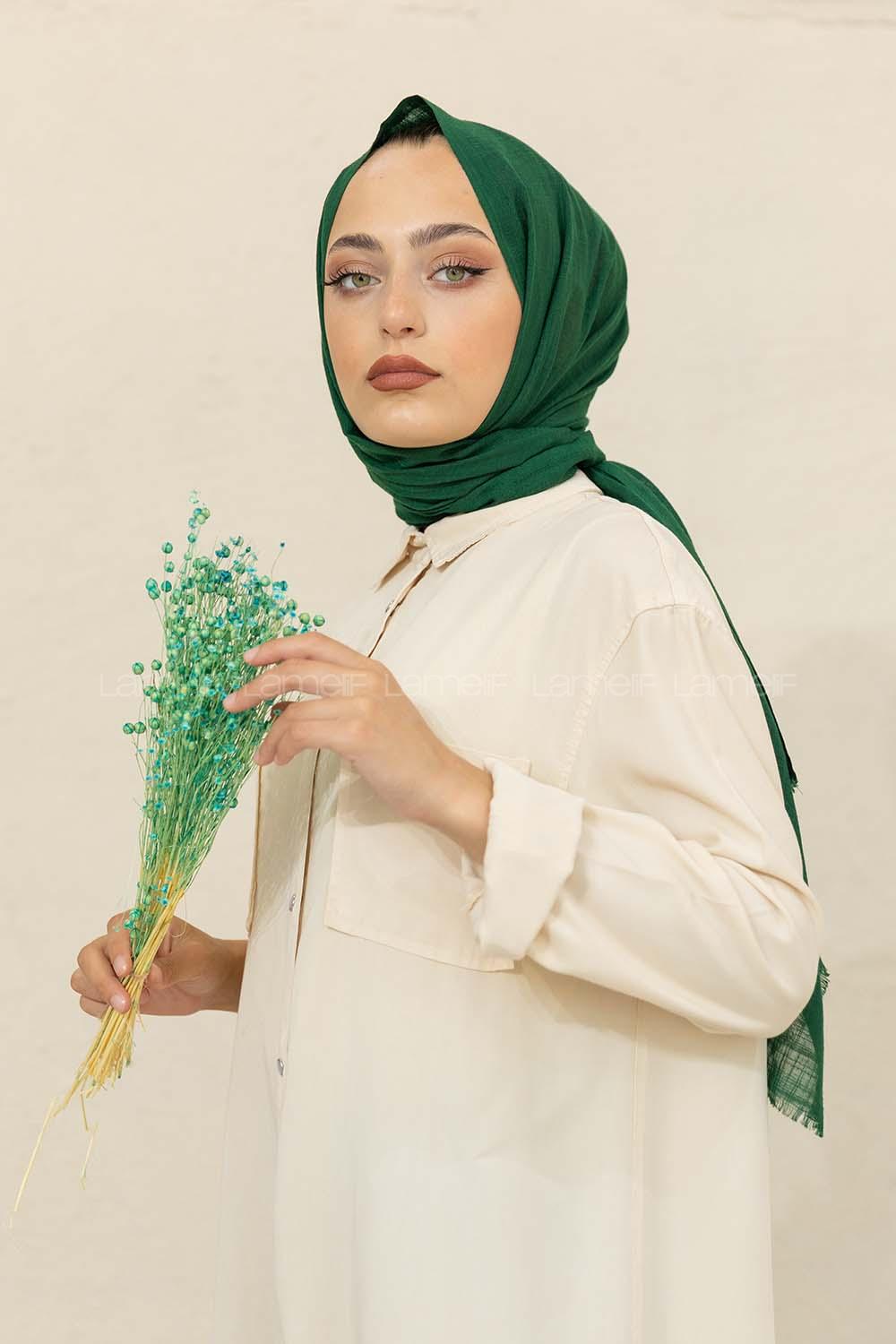 Modalamelif Düz Flamlı Zümrüt Yeşili Şal