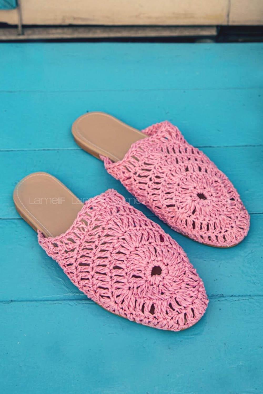 Modalamelif Hasır Örgülü Makrome Terlik Pembe