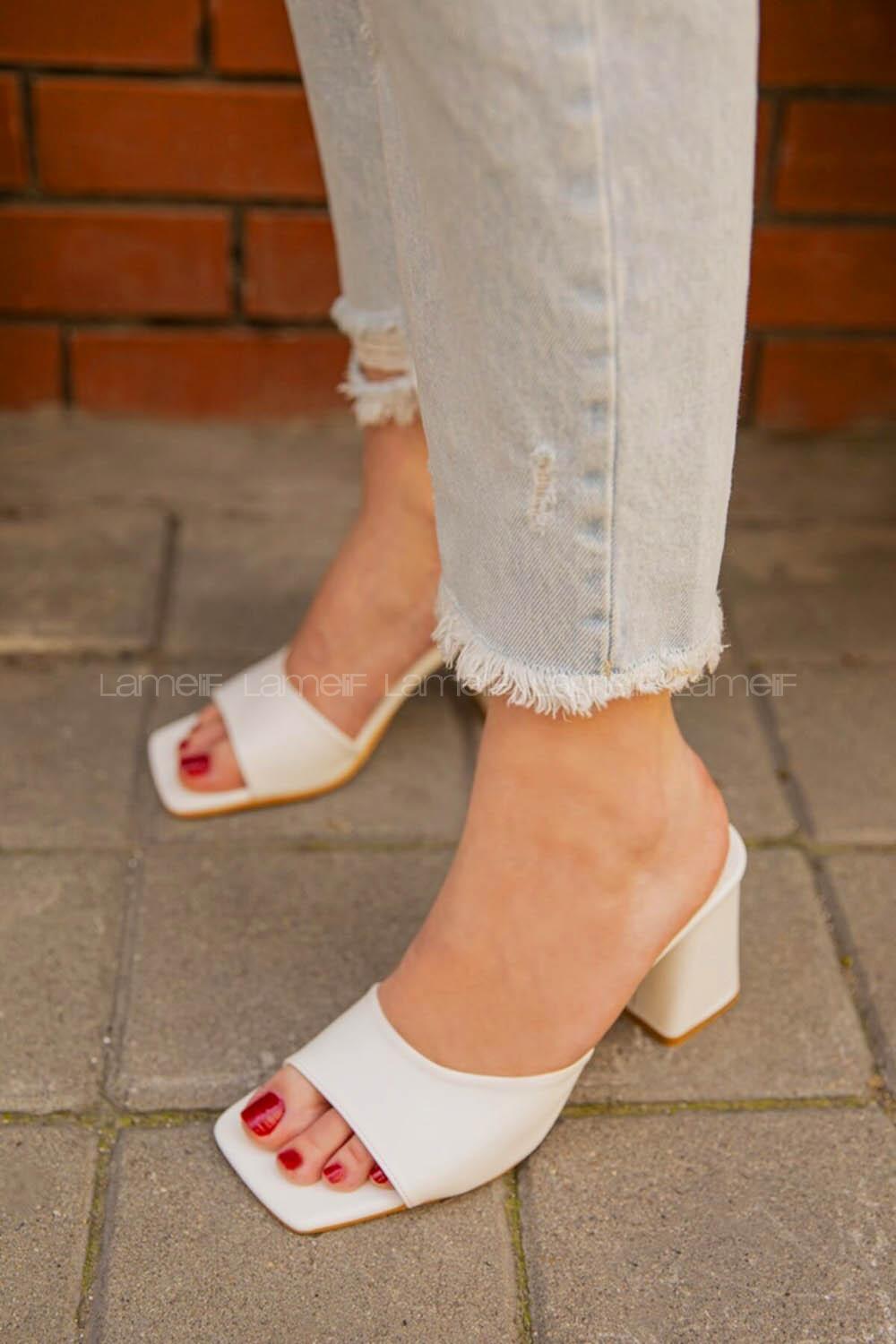 Modalamelif Topuklu Küt Burun Terlik Beyaz