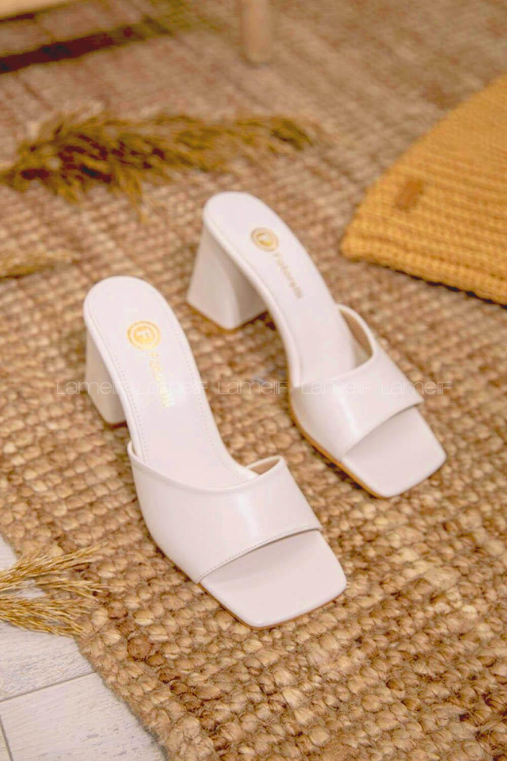 Modalamelif Topuklu Küt Burun Terlik Beyaz