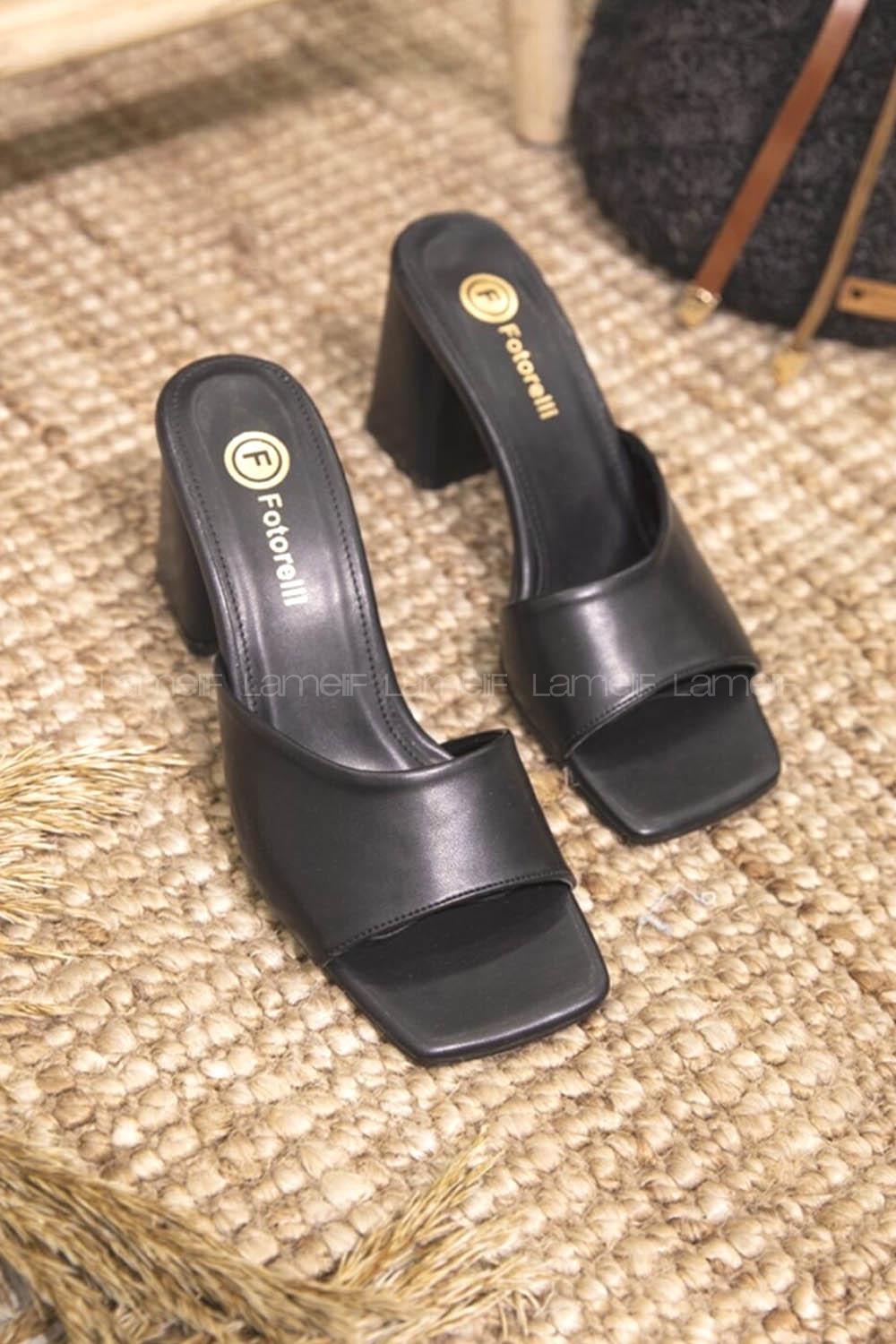 Modalamelif Topuklu Küt Burun Terlik Siyah