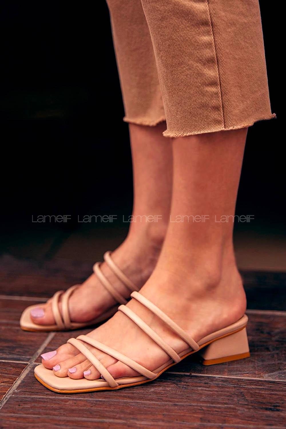 Modalamelif Topuklu Terlik Krem