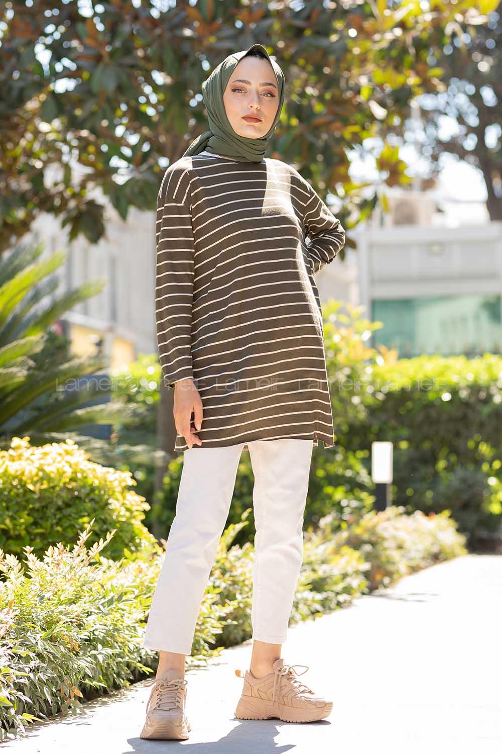 Modalamelif Çizgili Tunik Haki