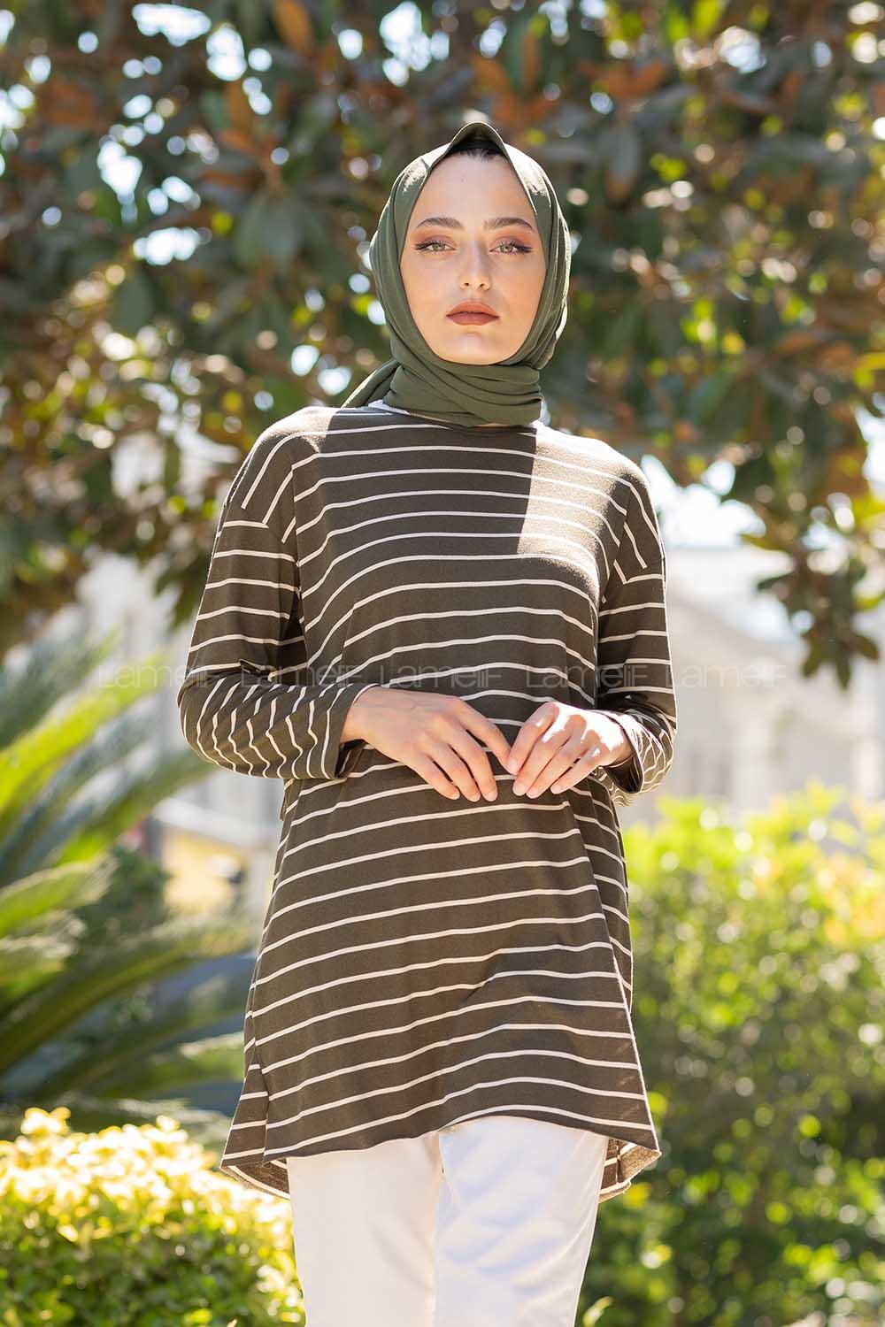 Modalamelif Çizgili Tunik Haki