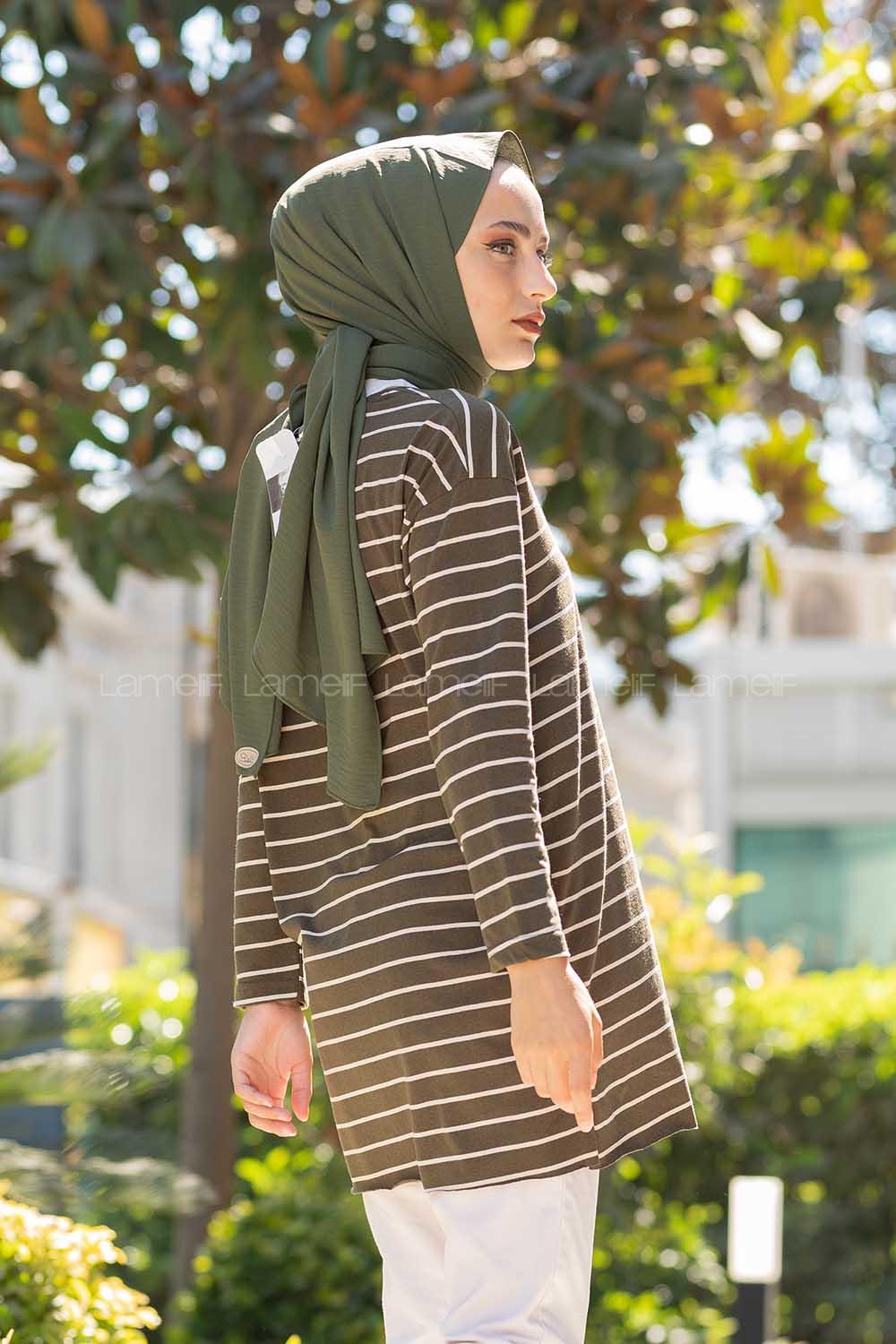 Modalamelif Çizgili Tunik Haki