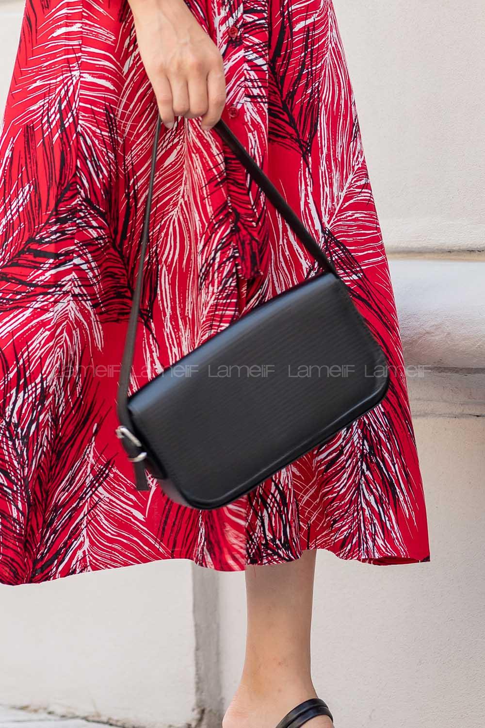 Modalamelif Kapak Kilitli Düz Renk Çapraz Çanta Siyah