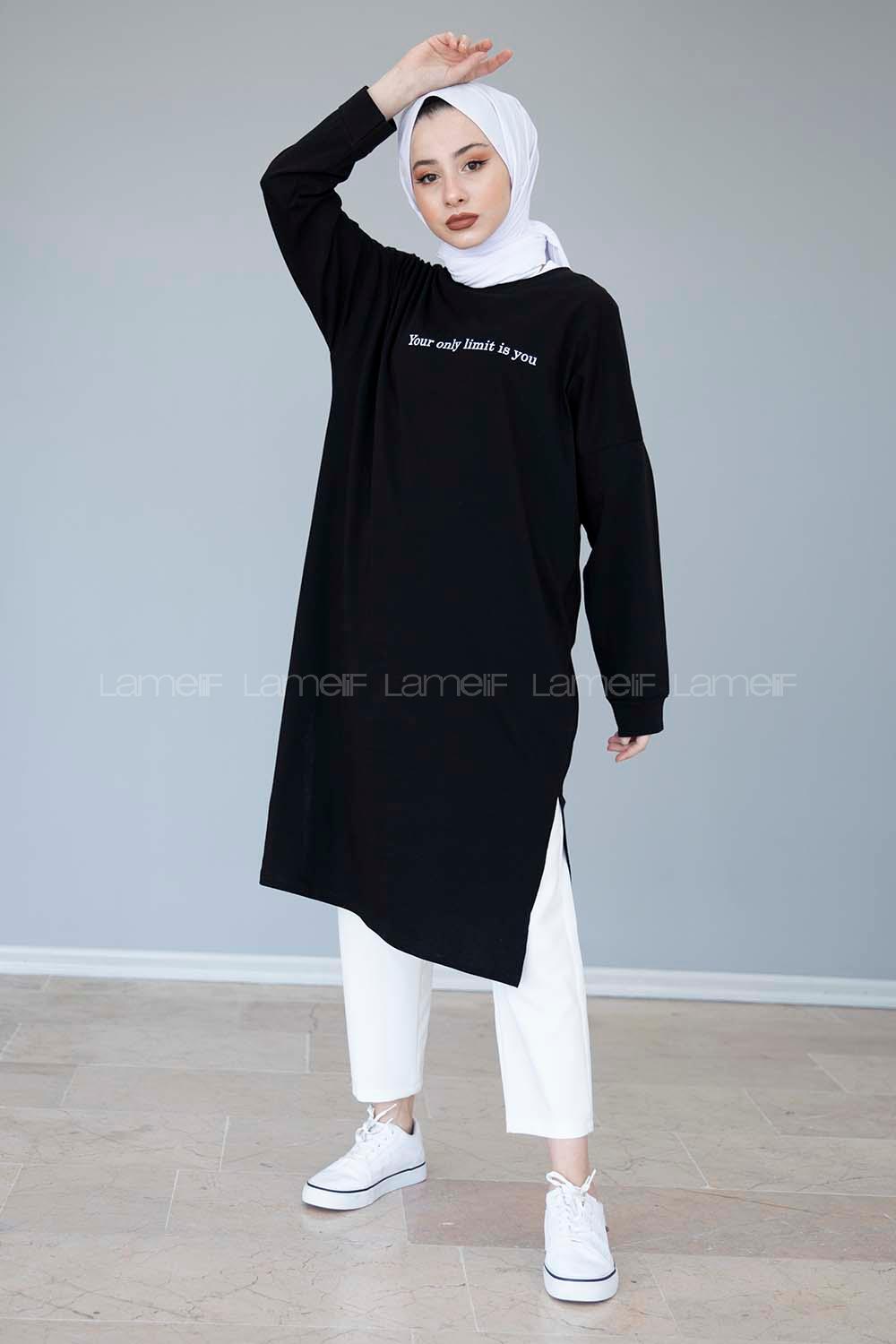 Modalamelif Your Only Limit Yazı Baskılı Tunik Siyah