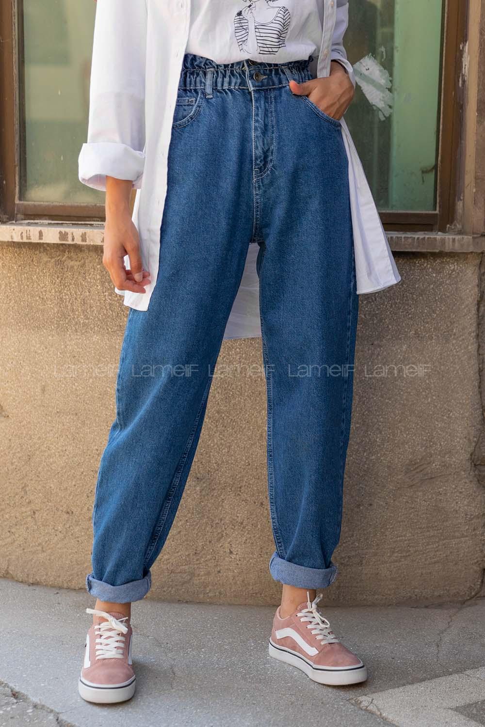 Modalamelif Bel Lastikli Mom Jean Mavi