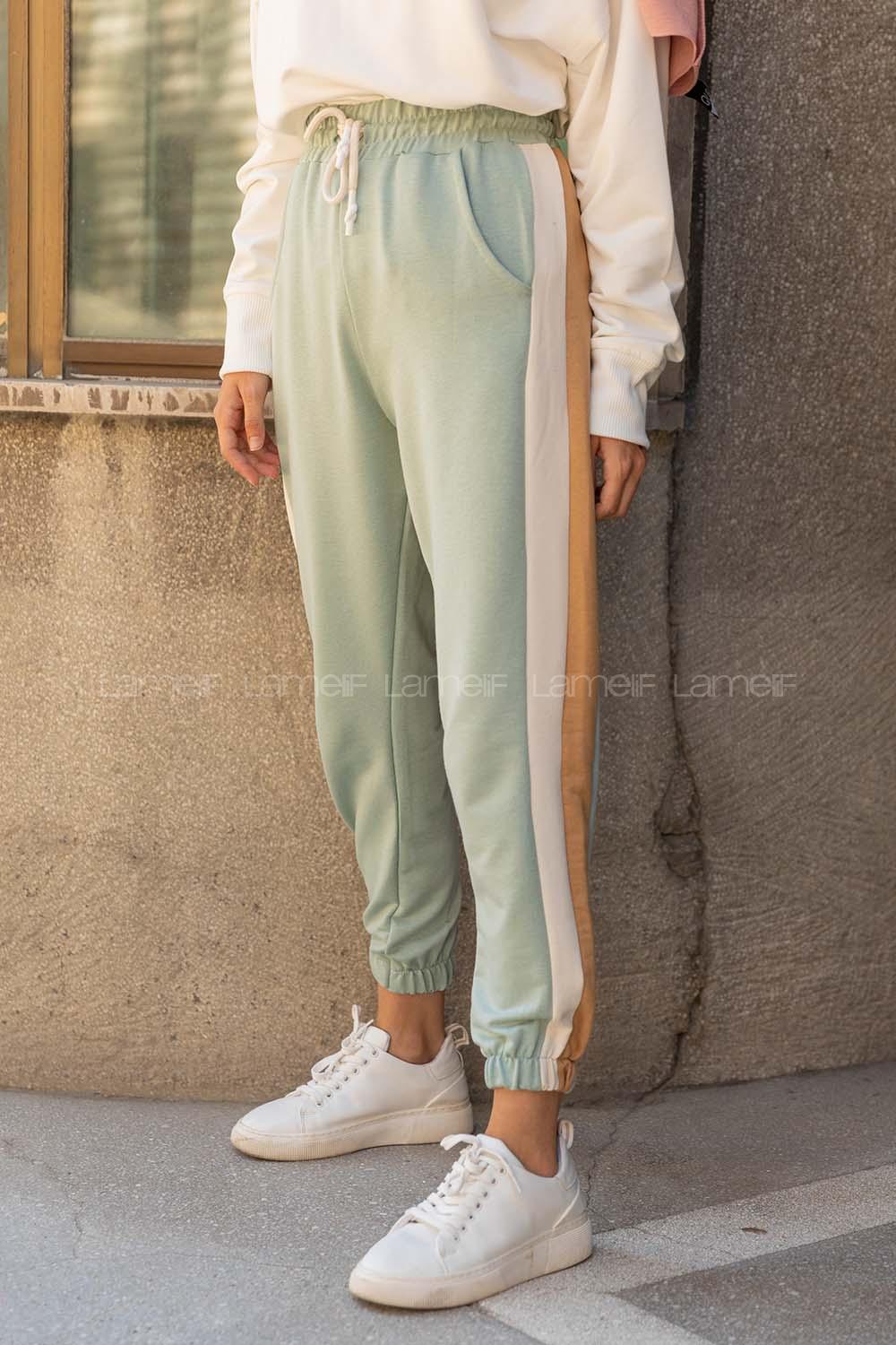 Modalamelif Bel Ve Paça Lastikli Garnili Eşofman Çağla Yeşili